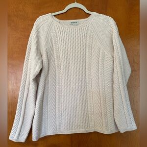 Orvis Cream, Patterned-Knit Crewneck Sweater, Size L.